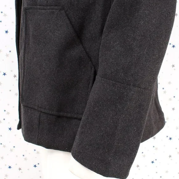 Charcoal Faux Fur Hooded Wool Blend Coat Jacket - Picture 5 of 9